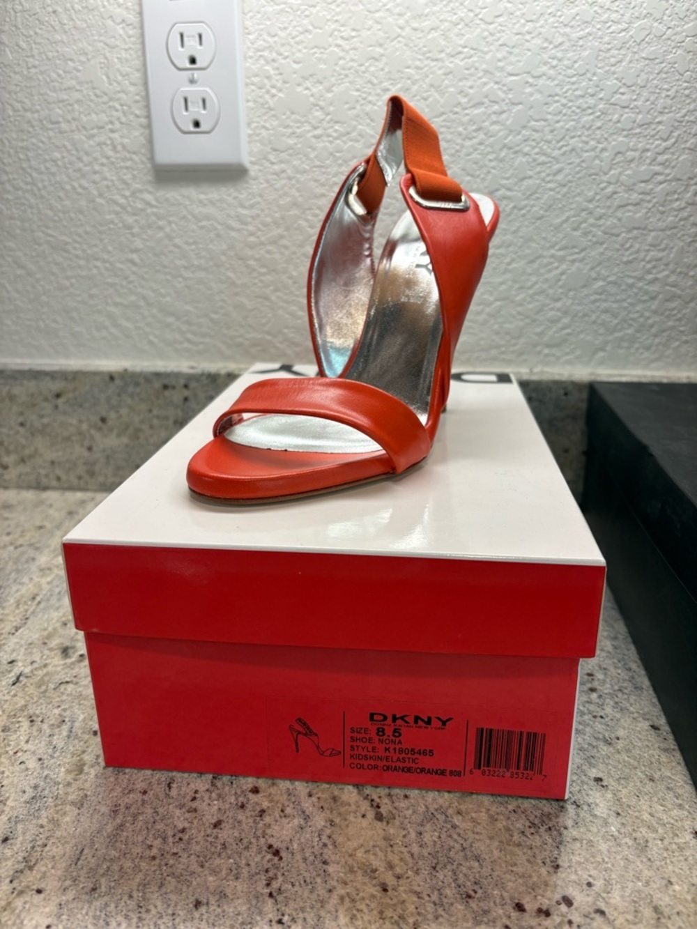 DKNY Orange Strappy High Heel Sandal with Elastic Back - Picture 4 of 4